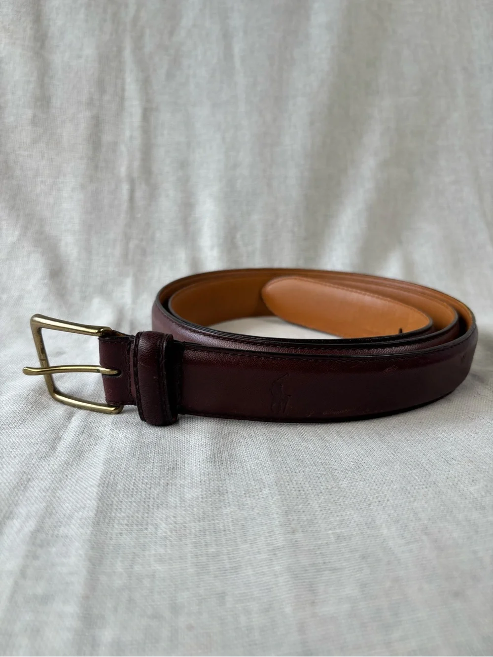 Polo Ralph Lauren Men's Brown Leather Belt Size 42 Solid Brass Buckle 1”